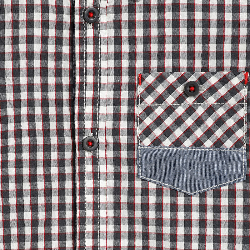 Boys Dark Grey Checkered Long Sleeve Shirt image number 2